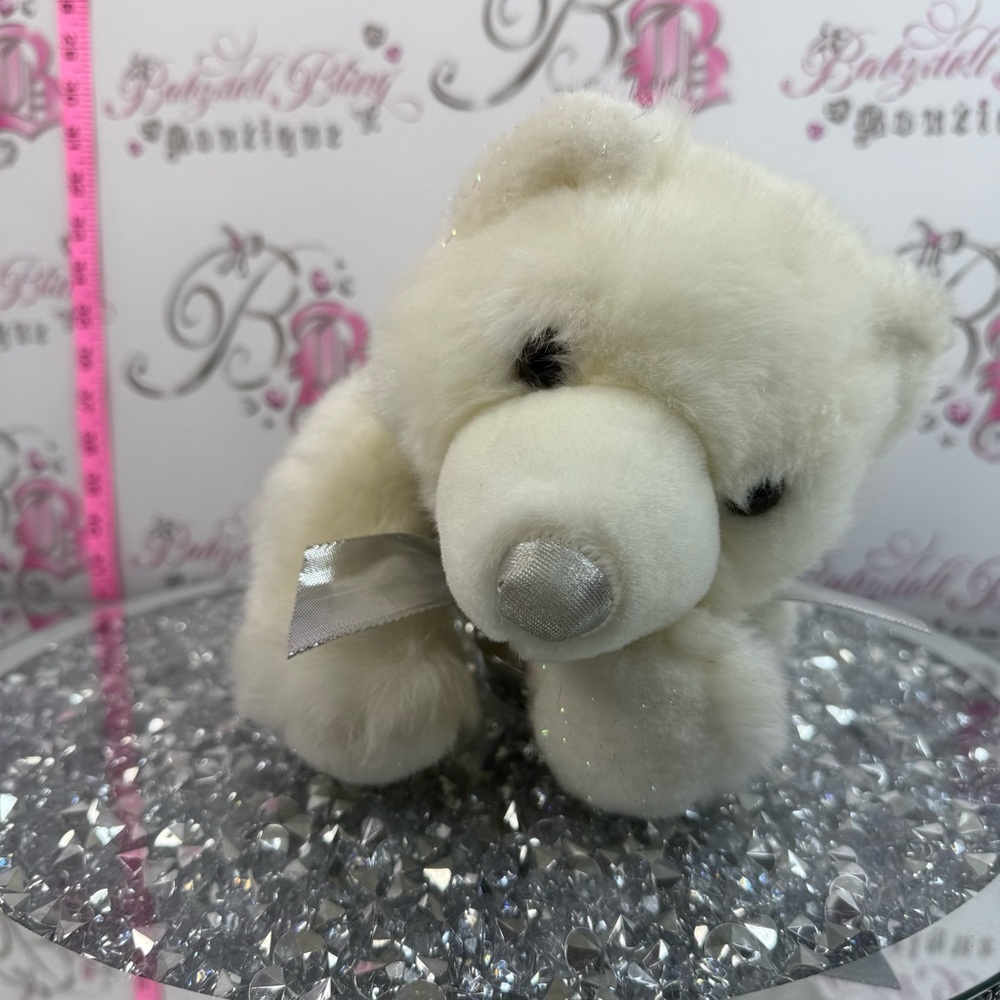 Plush Cream Teddy Bear with Silver Nose bell on collar polar bear